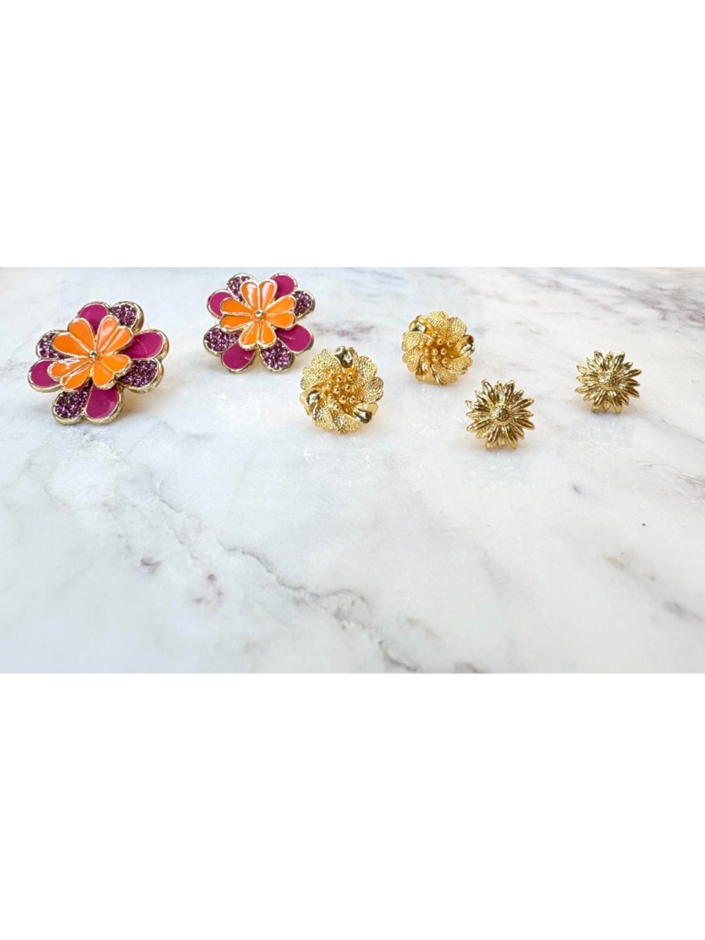 Talbots Nectarine Clover Earrings in Orange and Pink Enamel + Purple Rhinestones